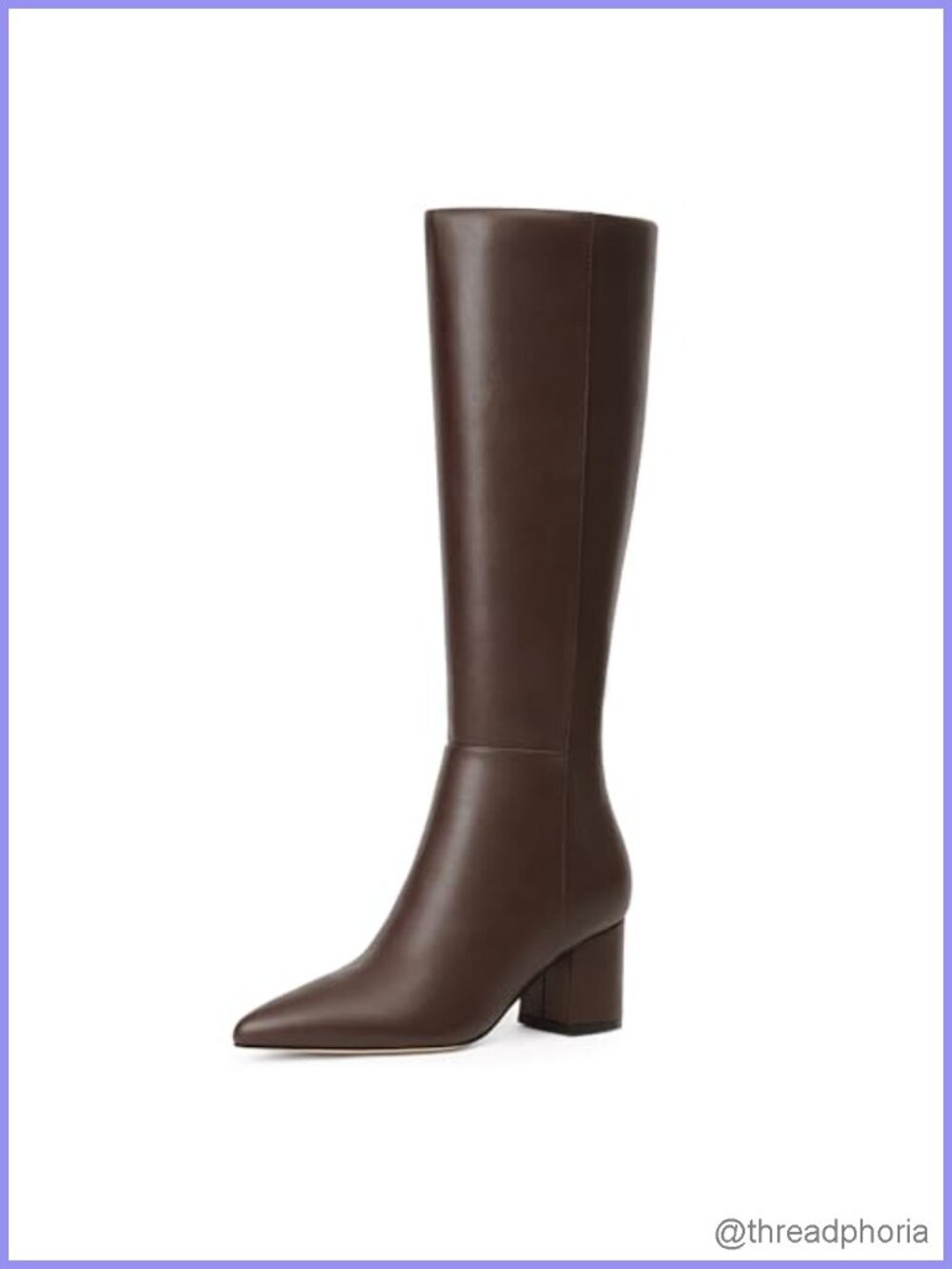 Knee High Boots Chunky Low Heel Pointed Toe Faux PU Leather